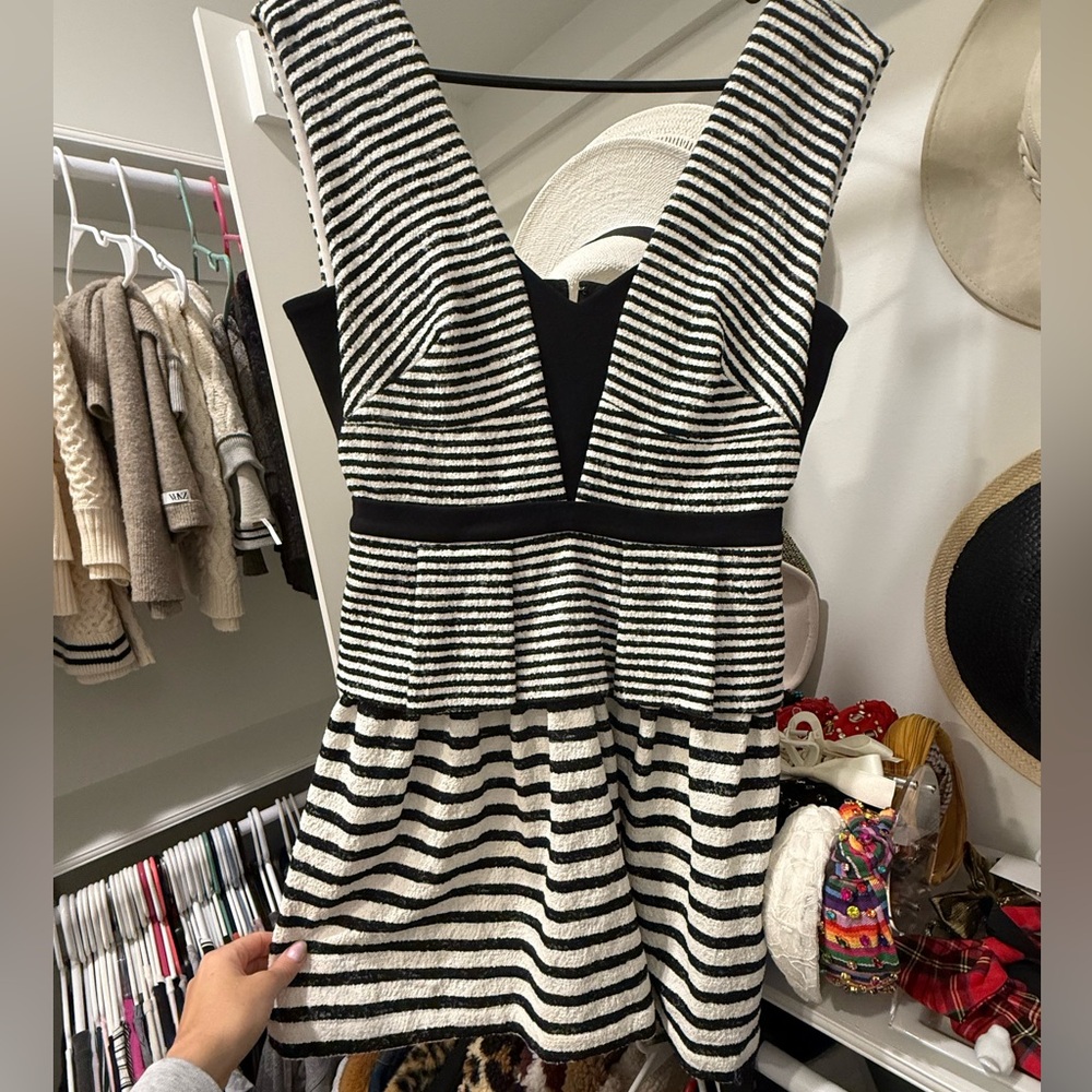 BCBGMaxAzria Black and White Striped Mini Dress